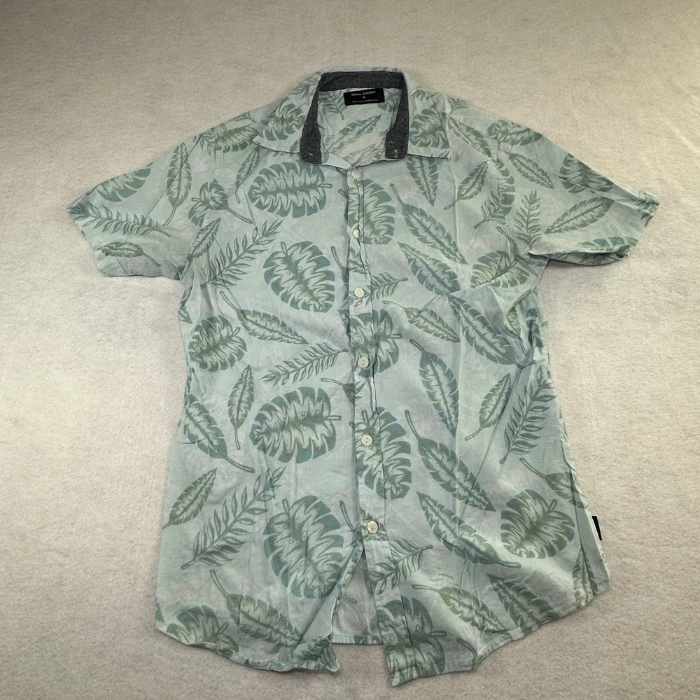 Ocean Current Button Up Shirt Mens M Blue Hawaiian‎ Floral Short Sleeve